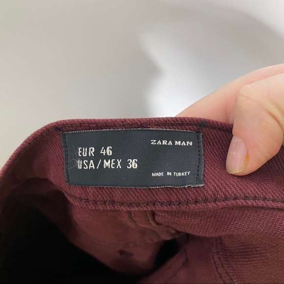 Zara Man Loose Fit Cropped Burgundy Jeans NWT 36 Red Men’s - Picture 3 of 9